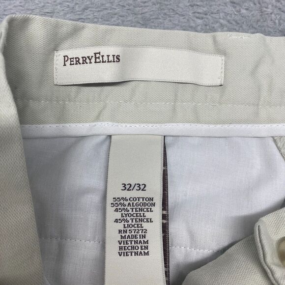 Perry Ellis Pants Mens 32x32 Beige Straight Leg Cotton Lyocell Flat Front Casual - Picture 6 of 8